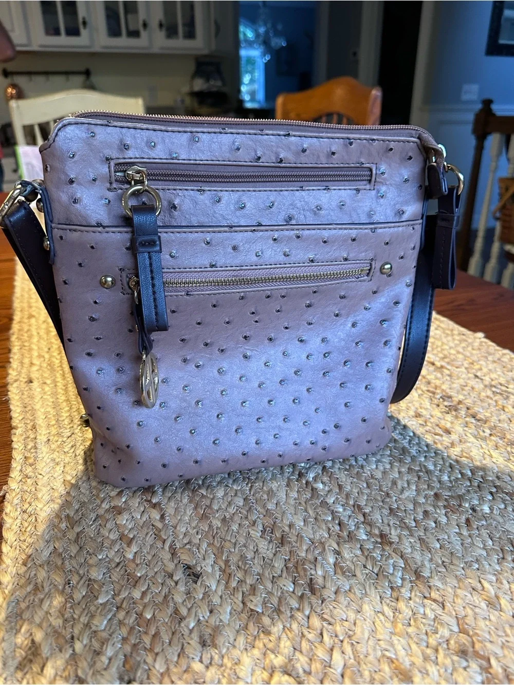 Giana Bernini Crossbody Bag in Faux Ostrich with Adjustable 48”Strap